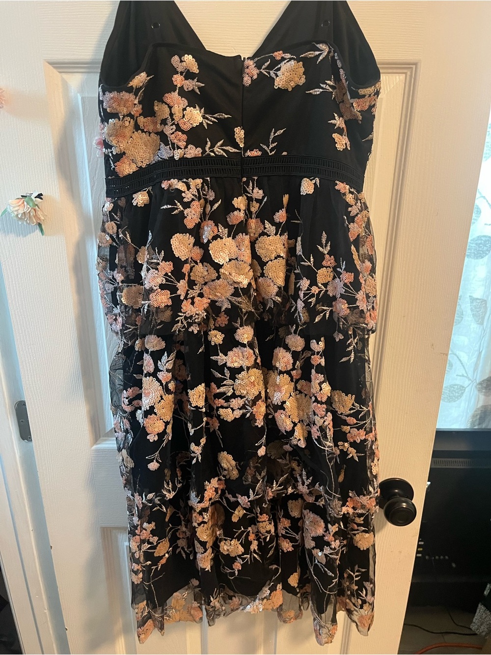 Lulu's Black Floral Embroidered Tiered Dress with Pink Flowers - Picture 5 of 5